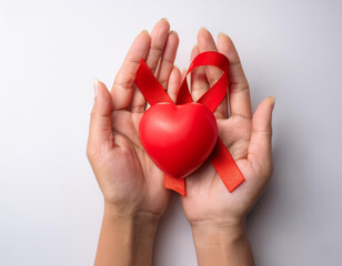 World Arthritis Day Hand Bone Pain Awareness and Ribbon red heart isolated white studio