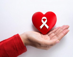 World Arthritis Day Hand Bone Pain Awareness and Ribbon red heart isolated white studio