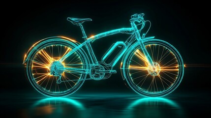 Fototapeta premium Futuristic Neon Electric Bike with Glowing Lines and Light Effects