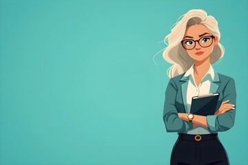 animated character of a woman in a business casual outfit with a notepad in her hand