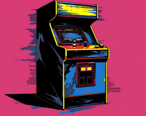A classic arcade machine in pop art style