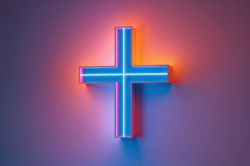 Obraz premium 3D Graphic with Futuristic Neon Interplay and Azure Orange Gradient in a Minimalist Cross Shape