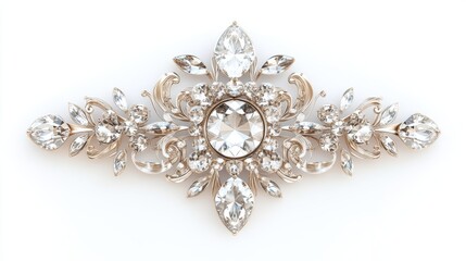 Elegant antique brooch embellished with sparkling rhinestones on a white background.