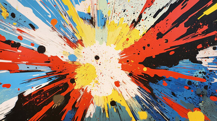 A bold abstract interpretation of comic book sound effects, layered artistically