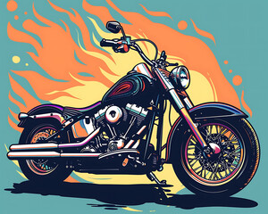 A classic big bike motorcycle in vibrant pop art