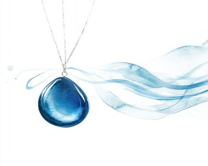 Elegant blue pendant necklace shines with flowing water-inspired design.