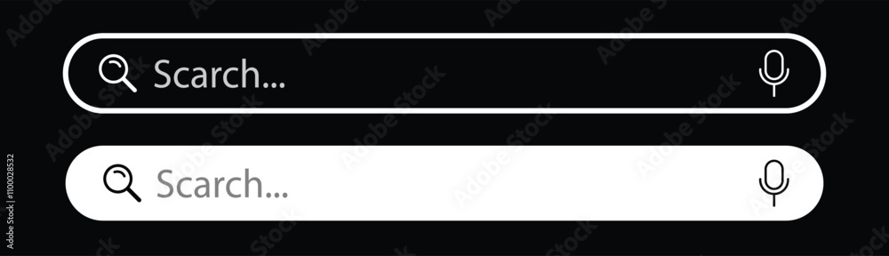 Poster search bar icon. magnifying glass search button and microphone web elements vector. internet browser