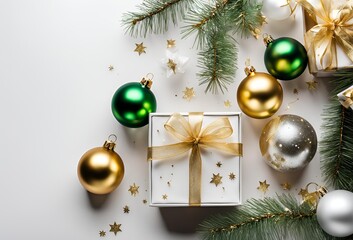 Top view photo of christmas decorations on isolated White background