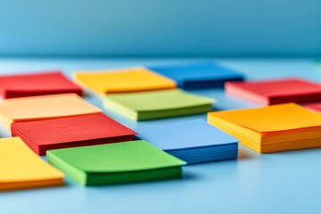 Business team collaborates on logo design with colorful sticky notes: blue, green, yellow, red 