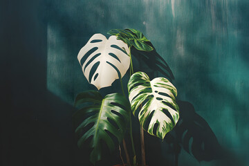 Monstera deliciosa variegated halfmoon, exotic albo monstera with big white and green leafs