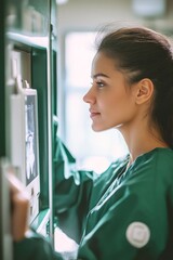 A healthcare professional examines X-ray images on a digital screen, demonstrating focus and attention to detail in a clinical environment