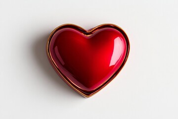 Obraz premium Valentine's Day design: Open red heart-shaped gift box on white background with pink and gold accents 