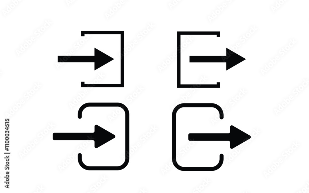 Poster login and logout icon set. login and logout account icons. exit and enter arrow symbol. quit and ent