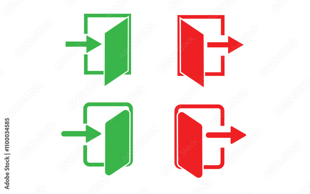 Poster login and logout icon set. login and logout account icons. exit and enter arrow symbol. quit and ent