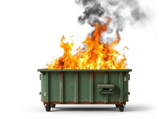 dumpster fire isolated on a white background for use with web, print or creative projects.