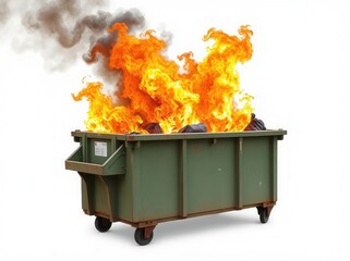 dumpster fire s isolated on a white background for use with web, print or creative projects.