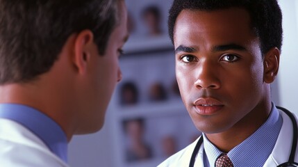 A doctor discusses health issues with a patient in a professional setting, fostering communication and understanding during the consultation process