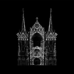 Obraz premium cathedral hand drawing vector isolated on black background.