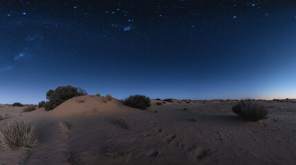 Starry Night Sky Over Desert Dunes: Tranquil Cosmic Landscape
