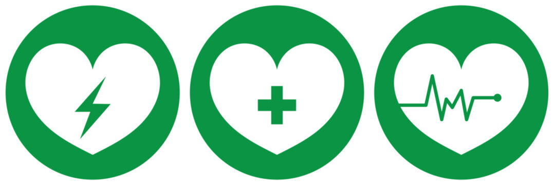 Emergency first aid defibrillator sign.