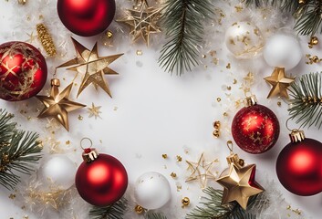 Top view photo of christmas decorations on isolated White background with empty space