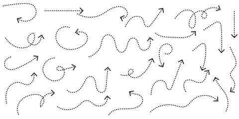 Set of hand-drawn dashed arrows Vector illustration.