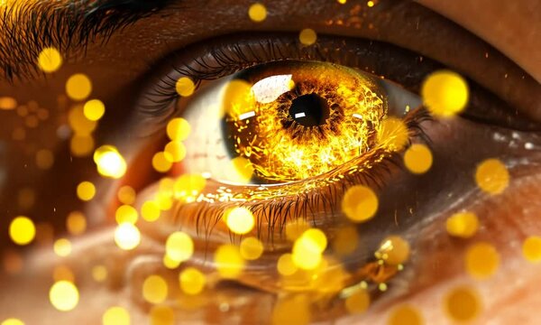 Golden Fire Eye: Close-up of an Eye with Burning Ember Reflections - Powered by Adobe