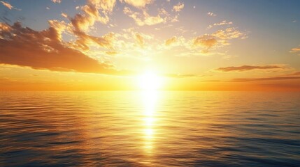 Obraz premium Majestic Sunset Over Calm Ocean Waters Illuminating the Sky with Warm Hues and Gentle Waves Creating a Serene Natural Landscape