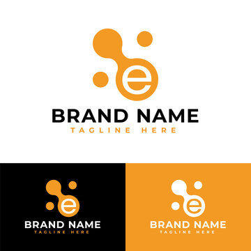 dots connected include letter Elogo symbol icon flat stock vector design