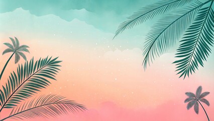Fototapeta premium Tropical background with palm leaves, soft colors, and dreamy atmosphere, perfect for summer designs, copy space