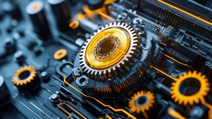 Abstract Technology Gear with Neon Elements