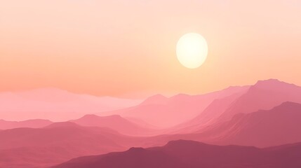 Pink Sunset Over Rolling Mountain Ranges