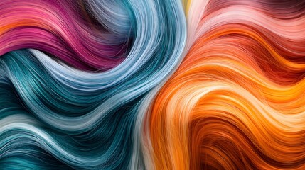 Painting of colorful, abstract hair swirls, swirling in an intricate pattern, creating a sense of movement and energy.