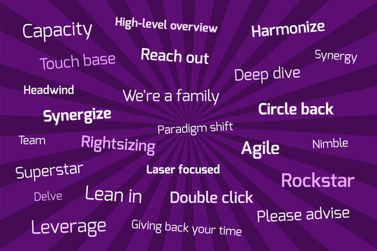 Corporate buzzwords loved by managers, disliked by employees. Modern corporation language - synergy, headwind, superstar and paradigm shift.