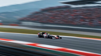 Formula One Race Car Speeds Down Track