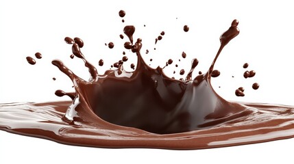 Fototapeta premium Chocolate splash in mid-air with drops on white background