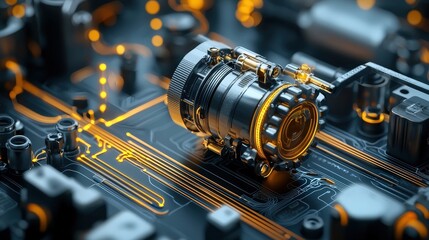 Fototapeta premium Futuristic Technological Device on Circuit Board