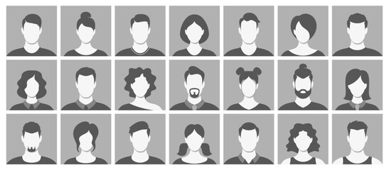 Monochrome diverse faceless anonymous people characters avatar headshot portrait isolated set