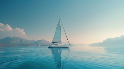 Fototapeta premium photograph of Luxurious white sailboat with sleek design