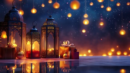 Obraz premium Festive Lanterns Gifts And Lights Create A Magical Scene