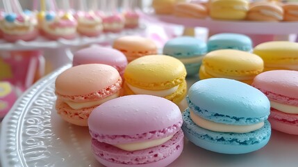 Obraz premium 61. A close-up of colorful macarons arranged for a birthday party