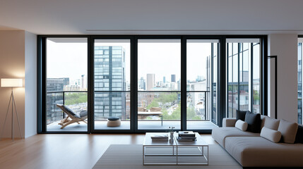 Fototapeta premium Contemporary Condominium Interior with Balcony and City View