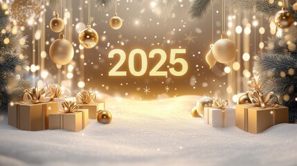 New Year card with christmas balls and Christmas ornaments for celebration season. Generative AI.