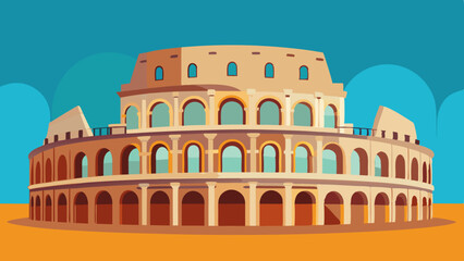 A large building with arched windows and a blue sky in the background