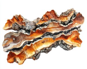 Obraz premium Unique wood piece with natural textures and vibrant colors, white isolate background.