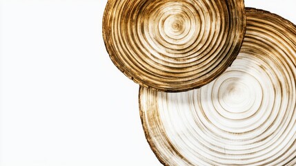 Two wooden plates displaying beautiful concentric circles on a white background.