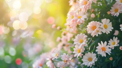 photograph of Parks-themed banner with blooming flower close-up, manicured garden, soft gradient background, copy space for text wide angle lens