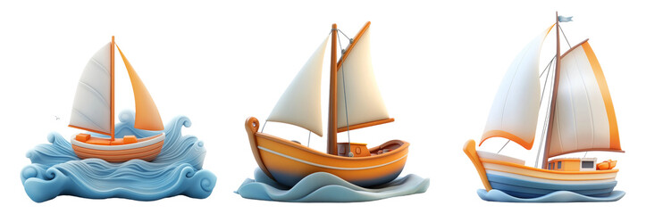 Colorful Cartoon Style Sailing Boats On Waves