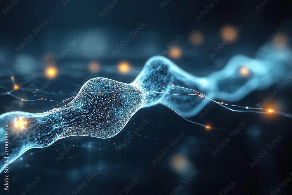 Poster A glowing, abstract representation of a molecular structure, showcasing interconnected nodes and sparkling elements against a dark background.