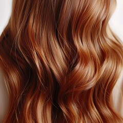 Fototapeta premium Beautiful red brown wavy hair closeup isolated over white